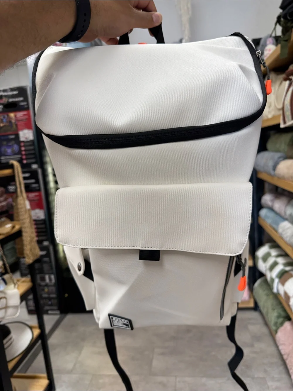 Men's White Roll-Top Backpack - Sleek Urban Carry